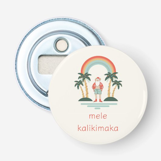 Hawaïaans/Regenboog/Palms Santa Button Flesopener (Voorkant)