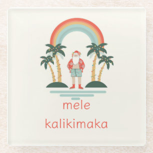 Hawaïaans/Regenboog/Palms Santa Glazen Onderzetter