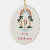 Hawaïaans/Regenboog/Palms Santa Keramisch Ornament (Rechts)