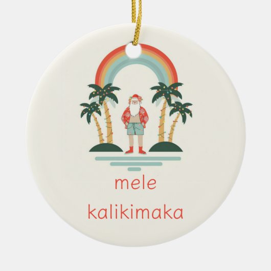 Hawaïaans/Regenboog/Palms Santa Keramisch Ornament (Voorkant)