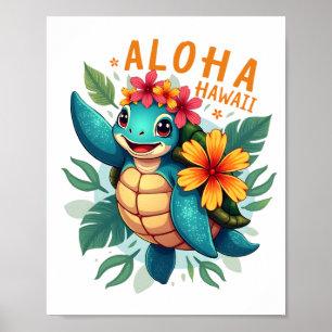 Hawaïaans shirt Aloha Hawaï Zeeschildpad Meisje Vr Poster