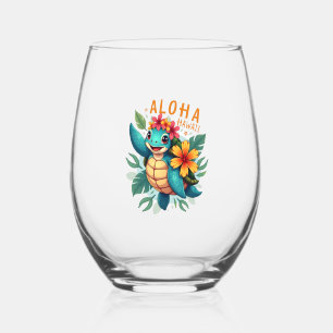 Hawaïaans shirt Aloha Hawaï zeeschildpad meisje vr Wijnglas Zonder Voet