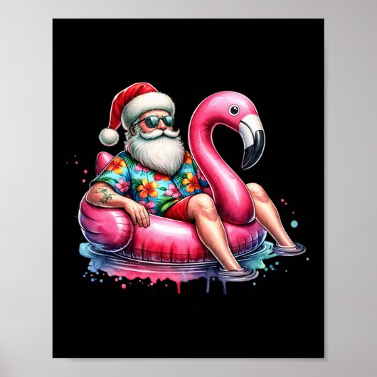 Hawaiaans shirt Kerstman Flamingo Floatie Kerstmis Poster (Voorkant)