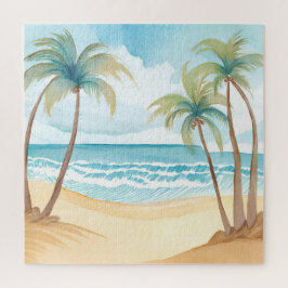 Hawaiaans strand | Palmbomen Tropisch Aquarel Legpuzzel
