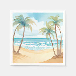 Hawaiaans strand | Palmbomen Tropisch Aquarel Servet