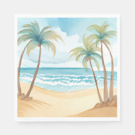 Hawaiaans strand | Palmbomen Tropisch Aquarel Servet