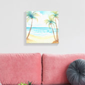 Hawaiaans strand | Palmboom Tropisch Aquarel Canvas Afdruk (Insitu (Woonkamer))