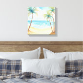 Hawaiaans strand | Palmboom Tropisch Aquarel Canvas Afdruk (Insitu (Slaapkamer))