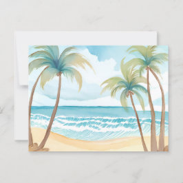 Hawaiaans strand | Palmenboom Tropisch Aquarel Briefkaart