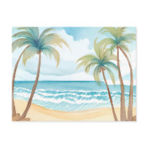 Hawaiaans strand | Palmenboom Tropisch Aquarel