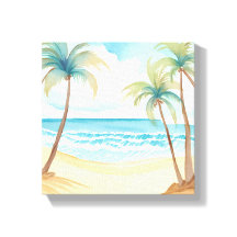 Hawaiaans strand | Palmenboom Tropisch Aquarel