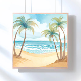 Hawaiaans strand | Palmenboom Tropisch Aquarel Perfect Poster