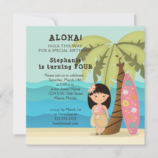 Hawaiaans Surfmeisje Kaart (Voorkant)