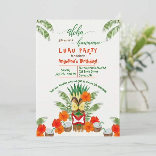 Hawaiaans Tiki Luau Feest Kaart (Staand voorkant)