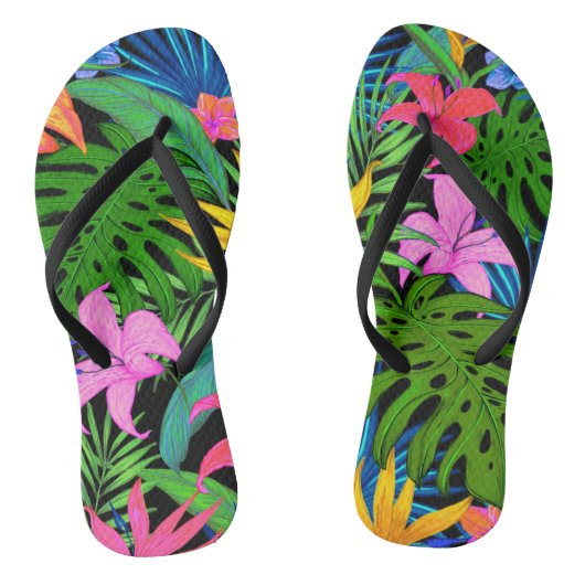 Hawaiaans Tropisch Bloempatroon Teenslippers (Voetbed)