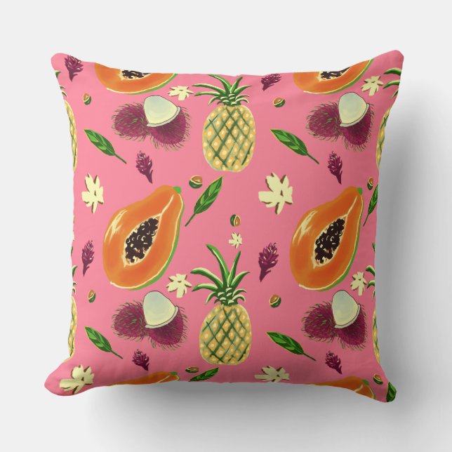 Hawaïaans Tropisch Fruit Patroon Worp Kussen (Voorkant)