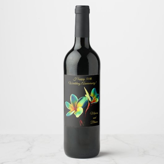 Hawaiaans wijnlabel voor 50-jarig huwelijksjubileu wijn etiket (Voorkant)