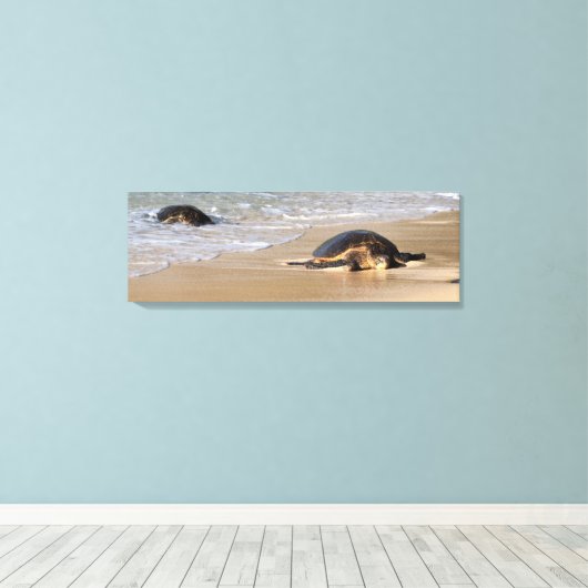 Hawaïaans Zee Schildpad op Strand Canvas Print (Insitu (Houten vloer))