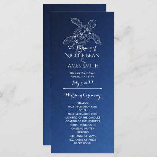 Hawaïaans Zee Turtle White op Blue Beach Programma Programmakaart (Voorkant / Achterkant)