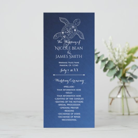 Hawaïaans Zee Turtle White op Blue Beach Programma Programmakaart (Staand voorkant)