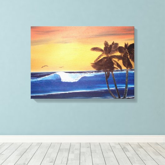Hawaïaans Zonsondergang Schilderij Verpakt Canvas (Insitu (Houten vloer))