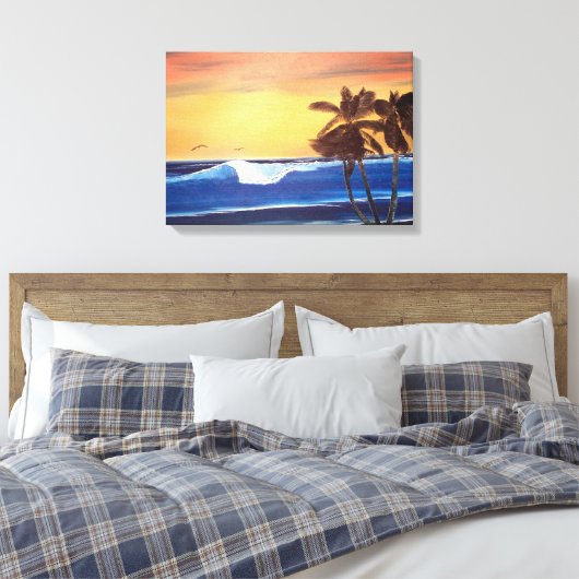 Hawaïaans Zonsondergang Schilderij Verpakt Canvas (Insitu (Slaapkamer))