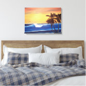 Hawaïaans Zonsondergang Schilderij Verpakt Canvas Afdruk (Insitu (Slaapkamer))