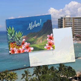 Hawaiaanse Aloha Bloemen Ananassen en Bergen Briefkaart