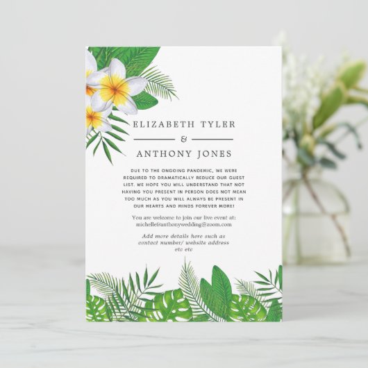 Hawaiaanse Aloha Luau Bruiloft Ingekorte Gastlijst Aankondiging (Staand voorkant)