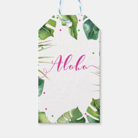 Hawaïaanse Aloha tropische palm laat roze gunst Cadeaulabel (Voorkant)