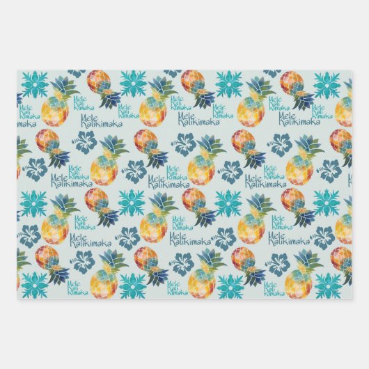 Hawaïaanse ananas en Hibiscus Mele Kalikimaka 2 Inpakpapier Vel (Voorkant 2)