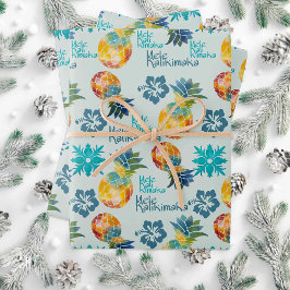 Hawaïaanse ananas en Hibiscus Mele Kalikimaka 2 Inpakpapier Vel