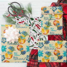 Hawaïaanse ananas en Hibiscus Mele Kalikimaka 3 Inpakpapier Vel