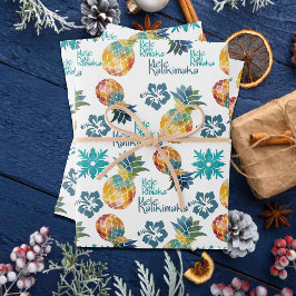 Hawaïaanse ananas en Hibiscus Mele Kalikimaka Inpakpapier Vel