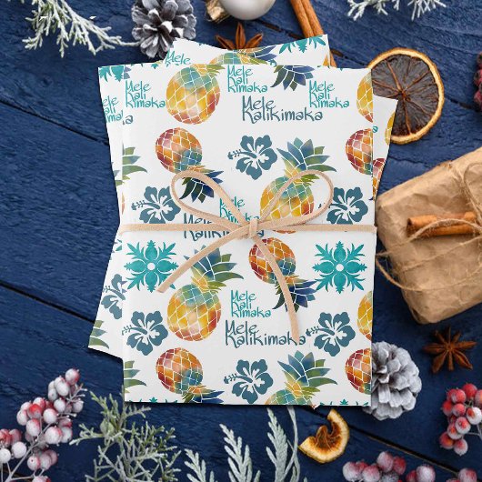 Hawaïaanse ananas en Hibiscus Mele Kalikimaka Inpakpapier Vel