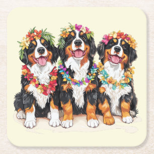 Hawaiaanse Bernese Berghonden Bloemen Lei Kartonnen Onderzetters
