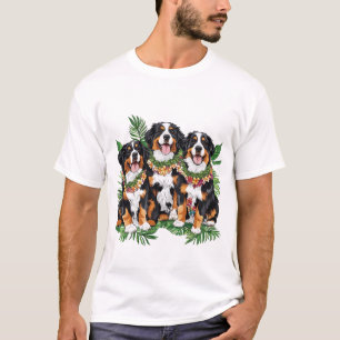 Hawaïaanse Bernese Mountain Dogs Bloemen Lei T-shirt