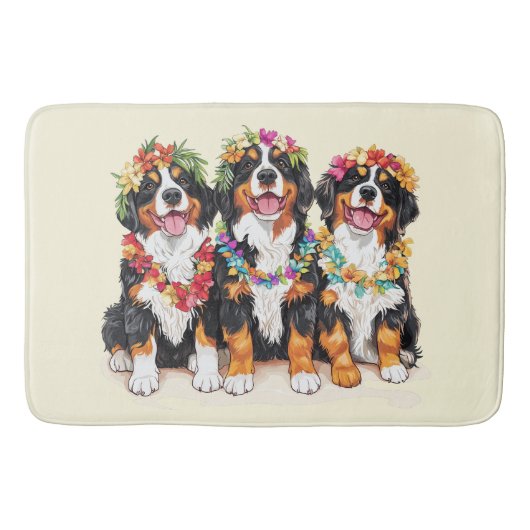 Hawaïaanse Bernese Mountain Dogs Bloemenkrans Badmat (Voorkant)