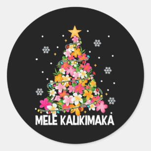 Hawaïaanse Bloemen Kerstboom Mele Kalikimaka Tro Ronde Sticker
