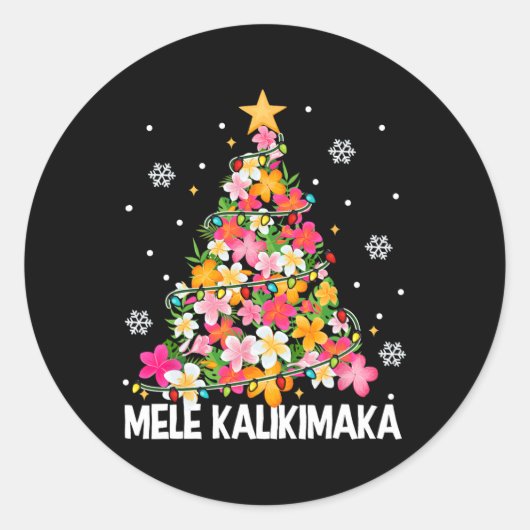 Hawaïaanse Bloemen Kerstboom Mele Kalikimaka Tro Ronde Sticker (Voorkant)