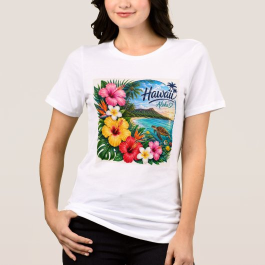 Hawaiaanse Bloemen Tri-Blend Shirt (Voorkant)