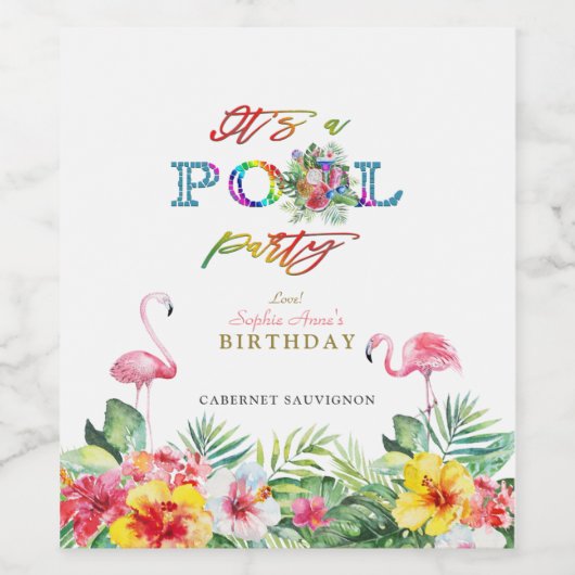 Hawaiaanse Bloemige Vruchten Vogels Zwembad Verjaa Wijn Etiket (Enkel label)