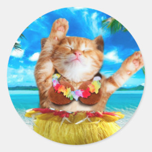 Hawaiaanse danserkat ronde sticker