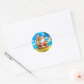 Hawaiaanse danserkat ronde sticker (Envelop)