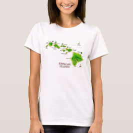 Hawaiaanse eilanden met de hand getekende kaart T- T-shirt