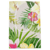 Hawaïaanse Elegante Tropische Bloemen Waterverf Medium Cadeauzakje (Voorkant)