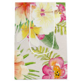 Hawaïaanse Elegante Tropische Bloemen Waterverf Medium Cadeauzakje (Achterkant)