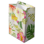 Hawaïaanse Elegante Tropische Bloemen Waterverf Medium Cadeauzakje (Achterkant Gekanteld)