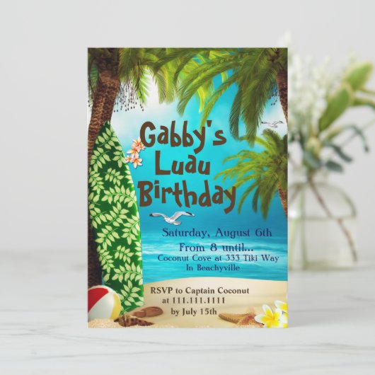 Hawaiaanse feestuitnodiging, Luau-feestuitnodiging Kaart (Staand voorkant)