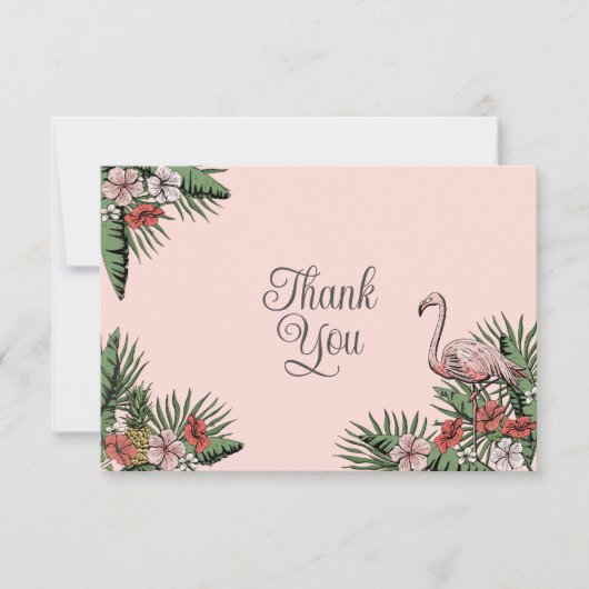 Hawaïaanse Flamingo & Hibiscus Blush Roze Bedankt (Voorkant)